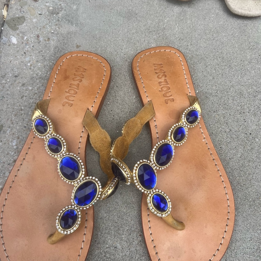 Mystique Boutique Sandals with Blue and Gold Embellishments